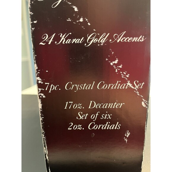 NOS Vtg Hand Made Crystal USSR 7pc Decanter Cordial Glasses 24k Gold Accent IOB - Picture 11 of 12